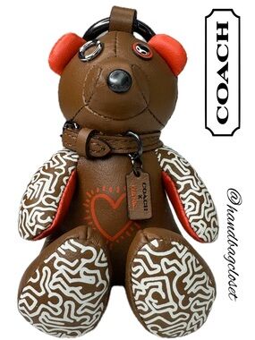 Coach Keith Haring Leather Heart Bear Bag Charm/Rare Fob  20138 Keychain